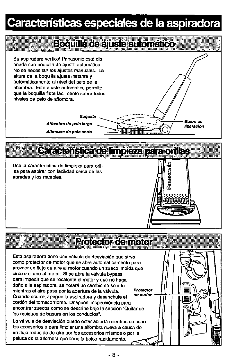 Características especiales de la aspiradora, Bdqufíla dé áuíl^>áutcnrr | Panasonic MC-V7375 User Manual | Page 32 / 48