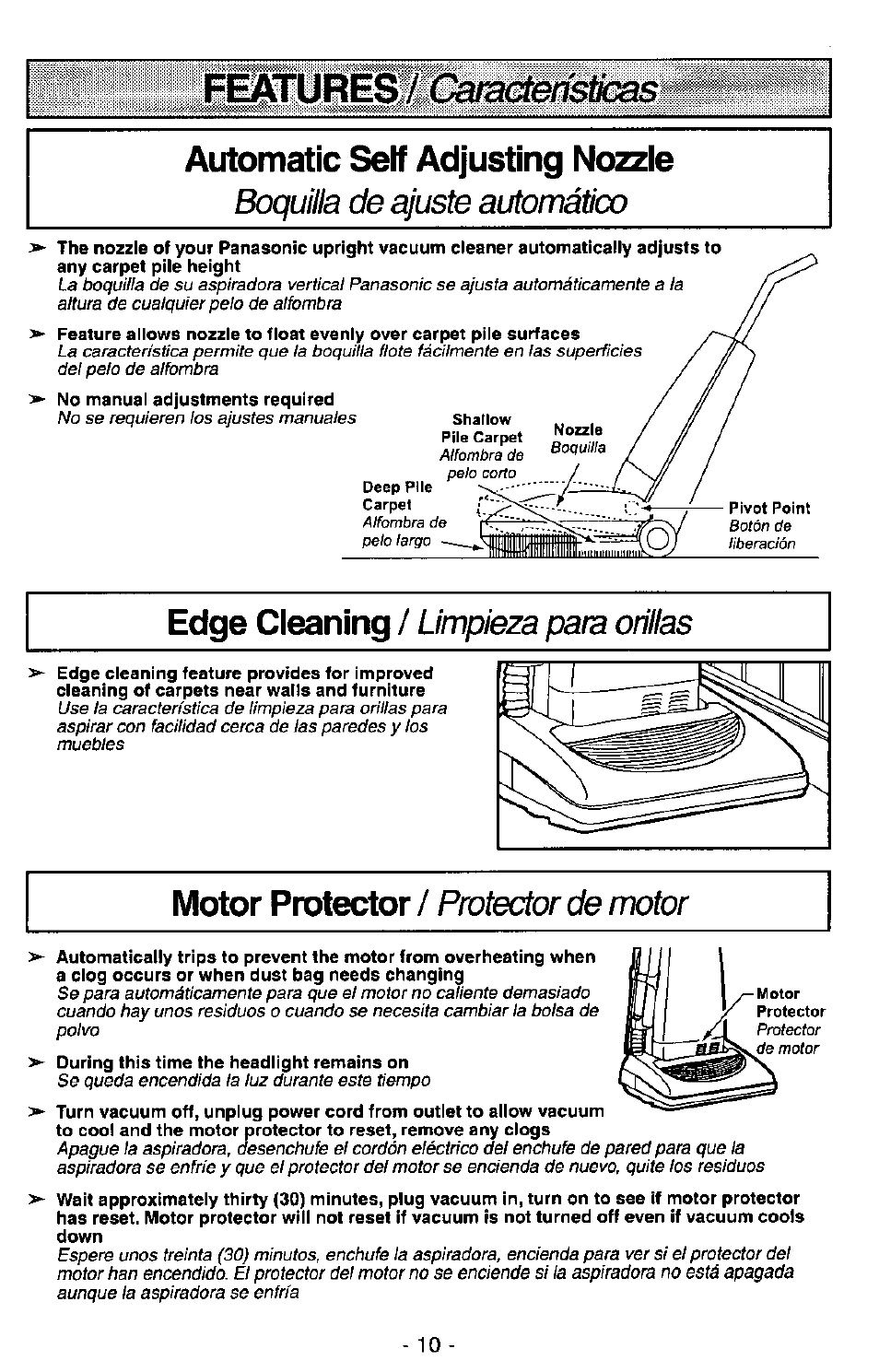 Automatic self adjusting nozzie, Boquilla de ajuste automático | Panasonic MC-V7348 User Manual | Page 10 / 24
