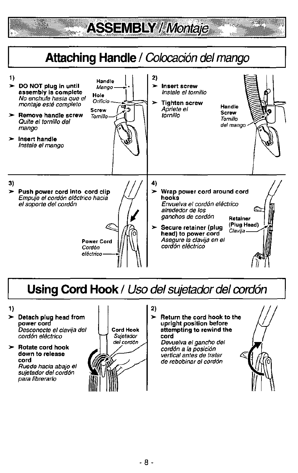 Remove handle screw, Insert handle, Sembi | Panasonic MC-V7348 User Manual | Page 8 / 24