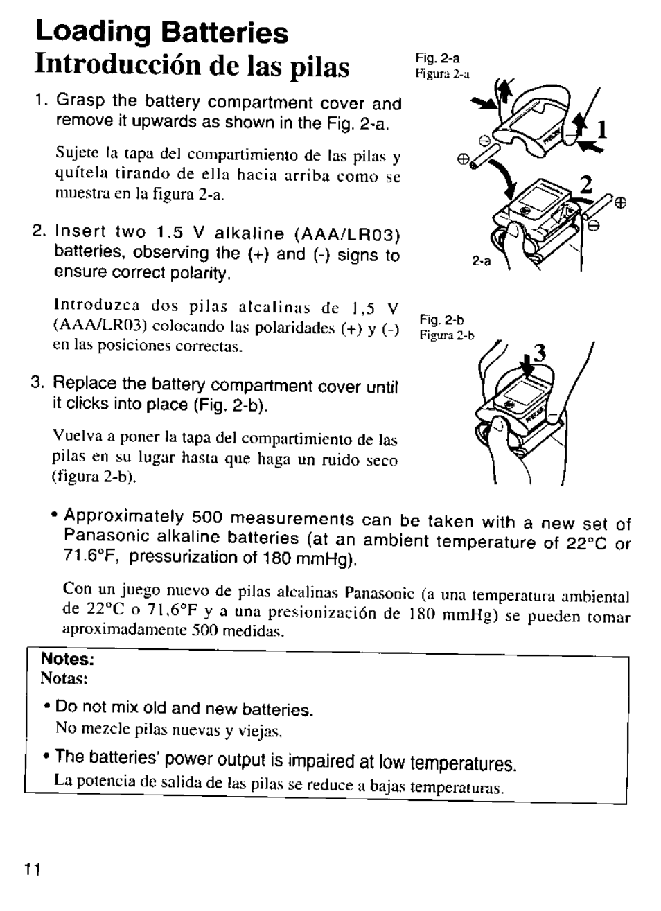 Loading batteries, Introducción de las pilas | Panasonic EW280 User Manual | Page 12 / 32