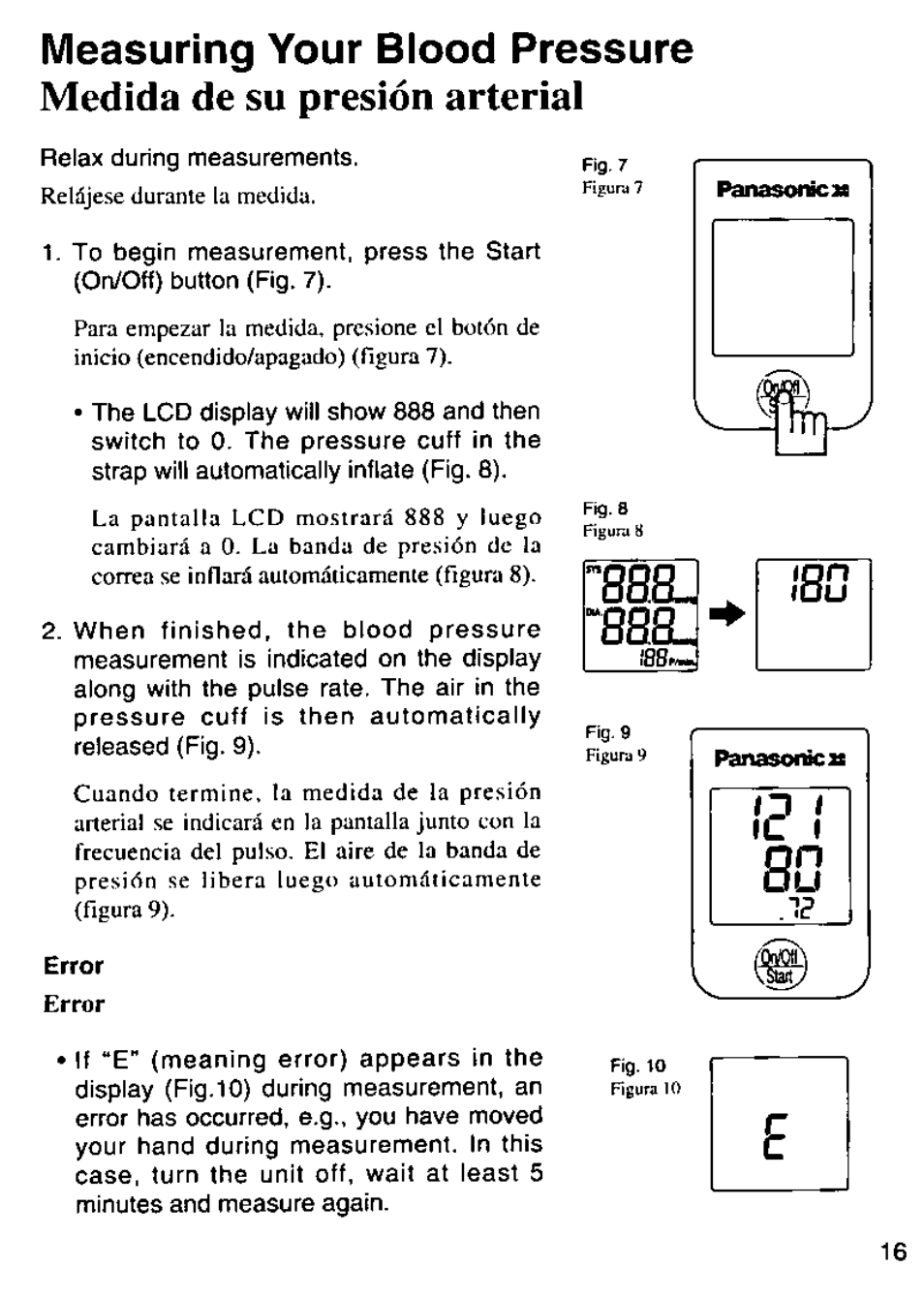 Measuring your blood pressure, Medida de su presión arterial | Panasonic EW280 User Manual | Page 17 / 32