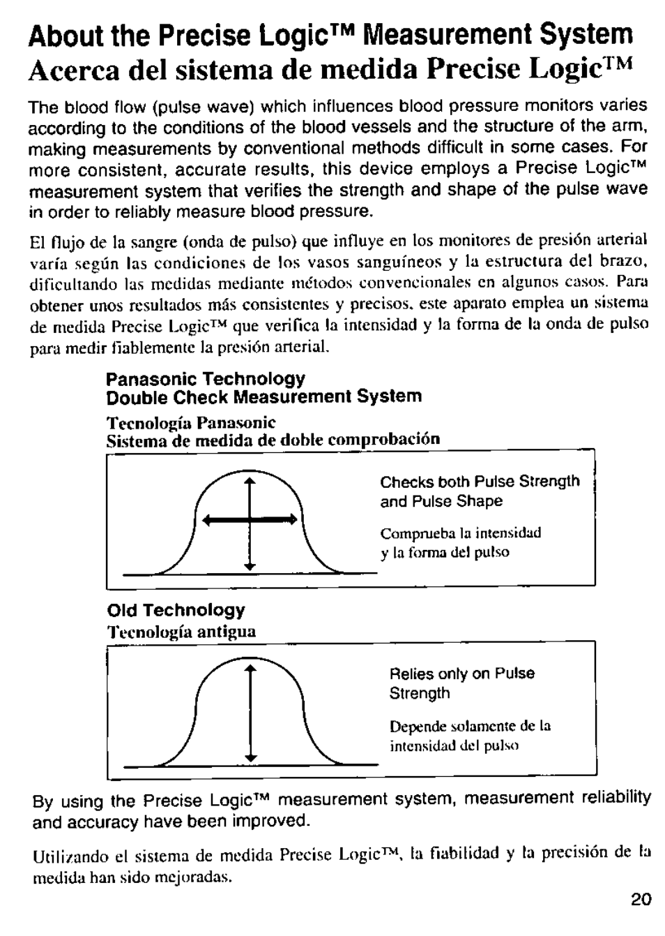 About the precise logic™ measurement system, Acerca del sistema de medida precise logic | Panasonic EW280 User Manual | Page 21 / 32