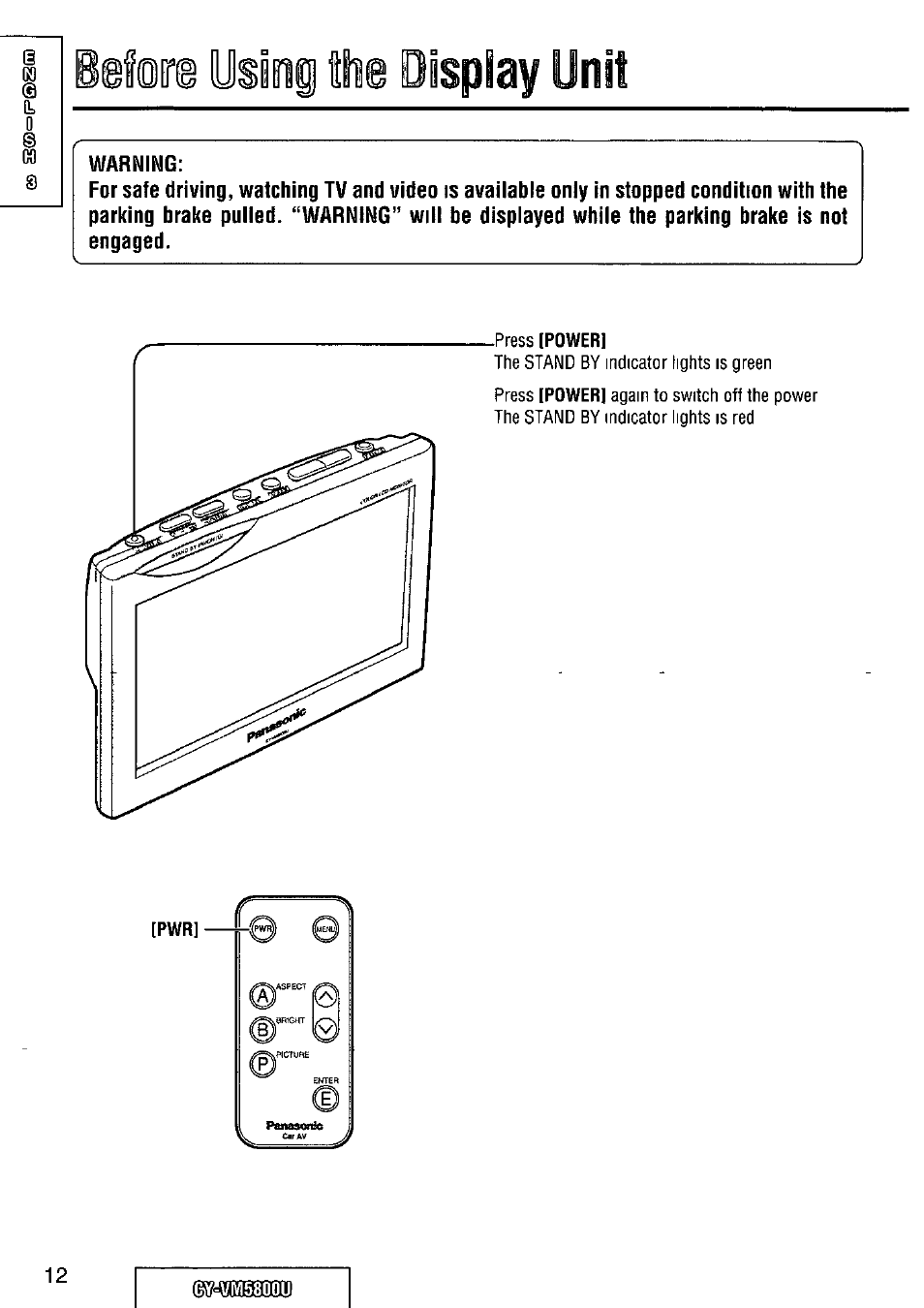 Iefiire, Osibii, Display unit | Panasonic CY-VM5800U User Manual | Page 12 / 64