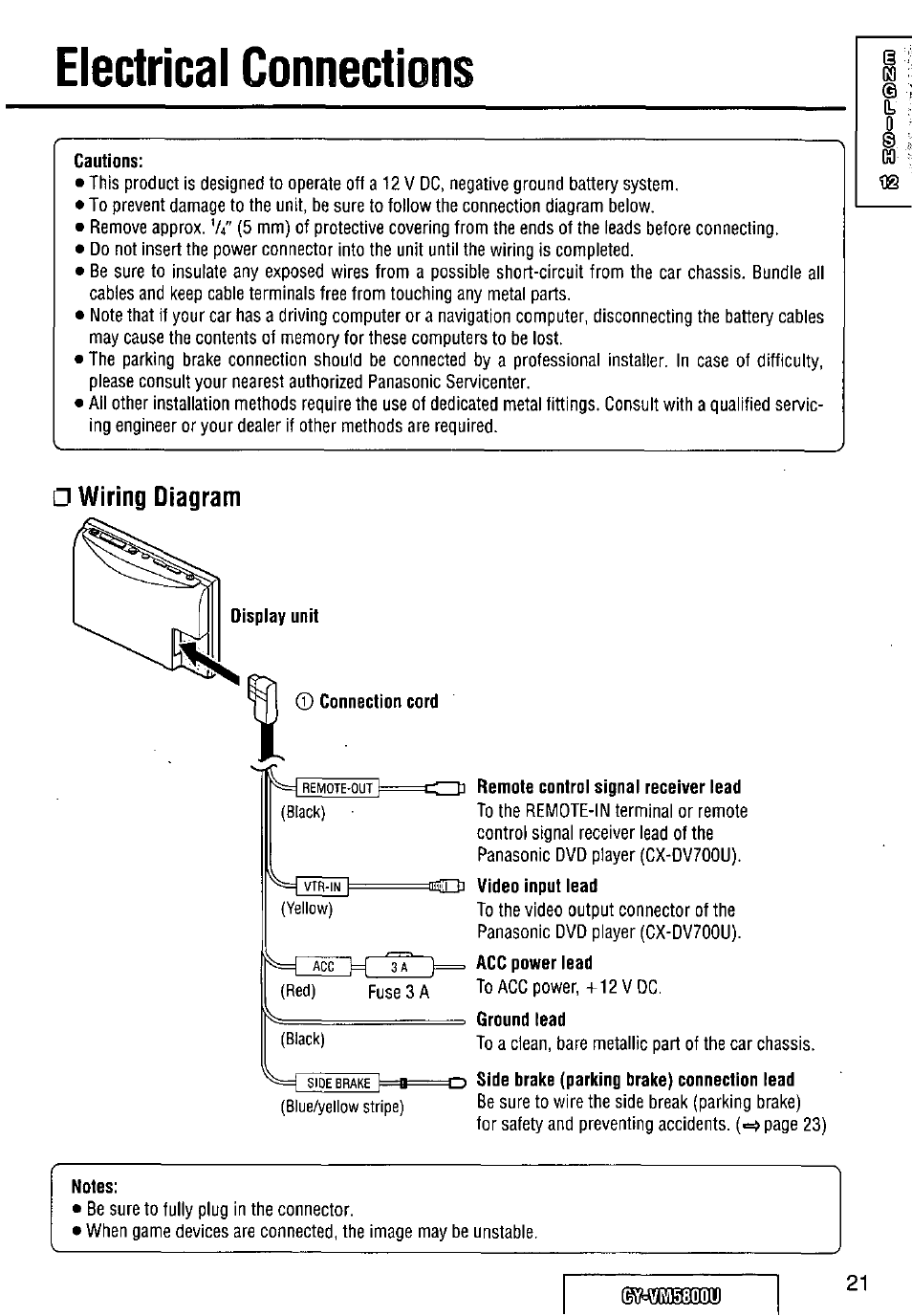 Electrical connections, Wiring diagram | Panasonic CY-VM5800U User Manual | Page 21 / 64