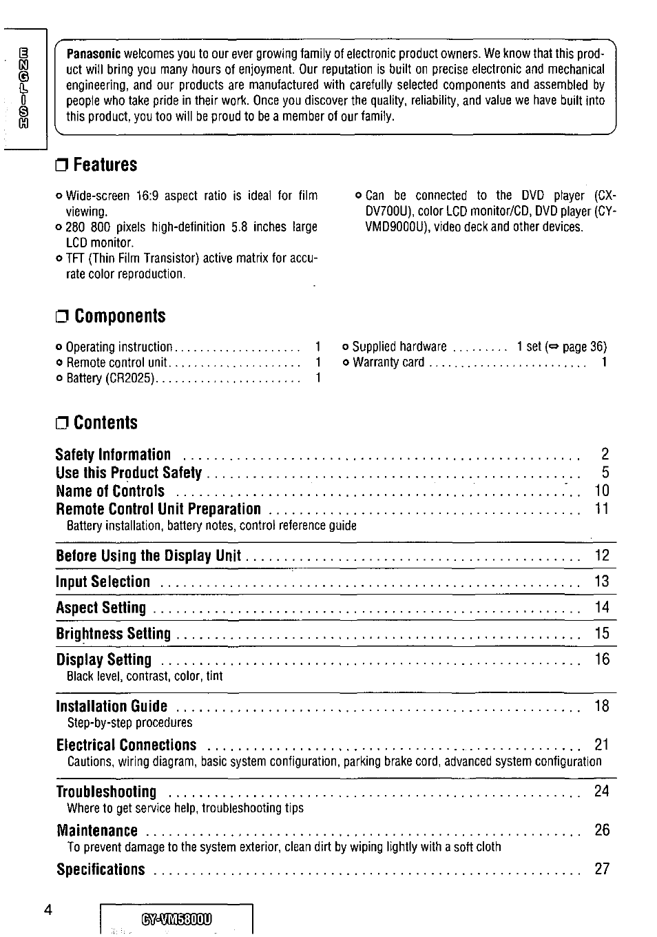 Panasonic CY-VM5800U User Manual | Page 4 / 64