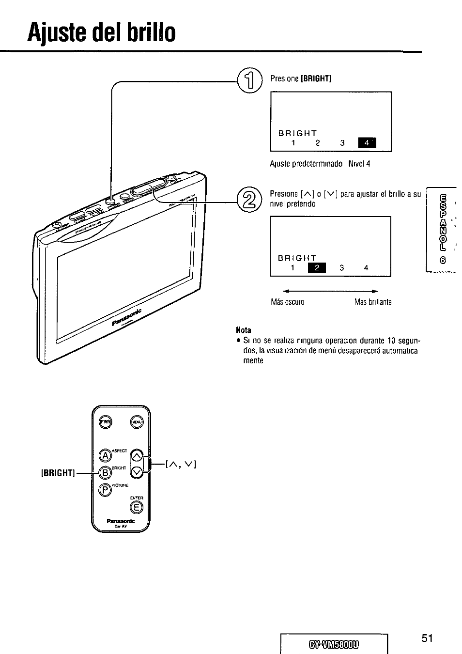 Ajuste del brillo | Panasonic CY-VM5800U User Manual | Page 51 / 64