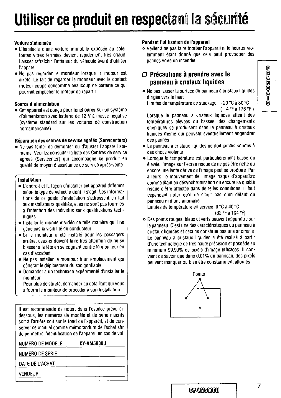 Utiliser ce produit en respectant la sé, Utiliser ce produit en respectant la sécurité | Panasonic CY-VM5800U User Manual | Page 7 / 64