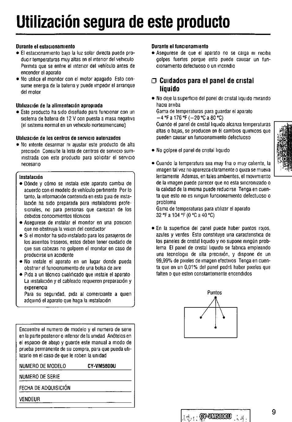 Utilización segura de este producto, Utiiización segura de este producto | Panasonic CY-VM5800U User Manual | Page 9 / 64