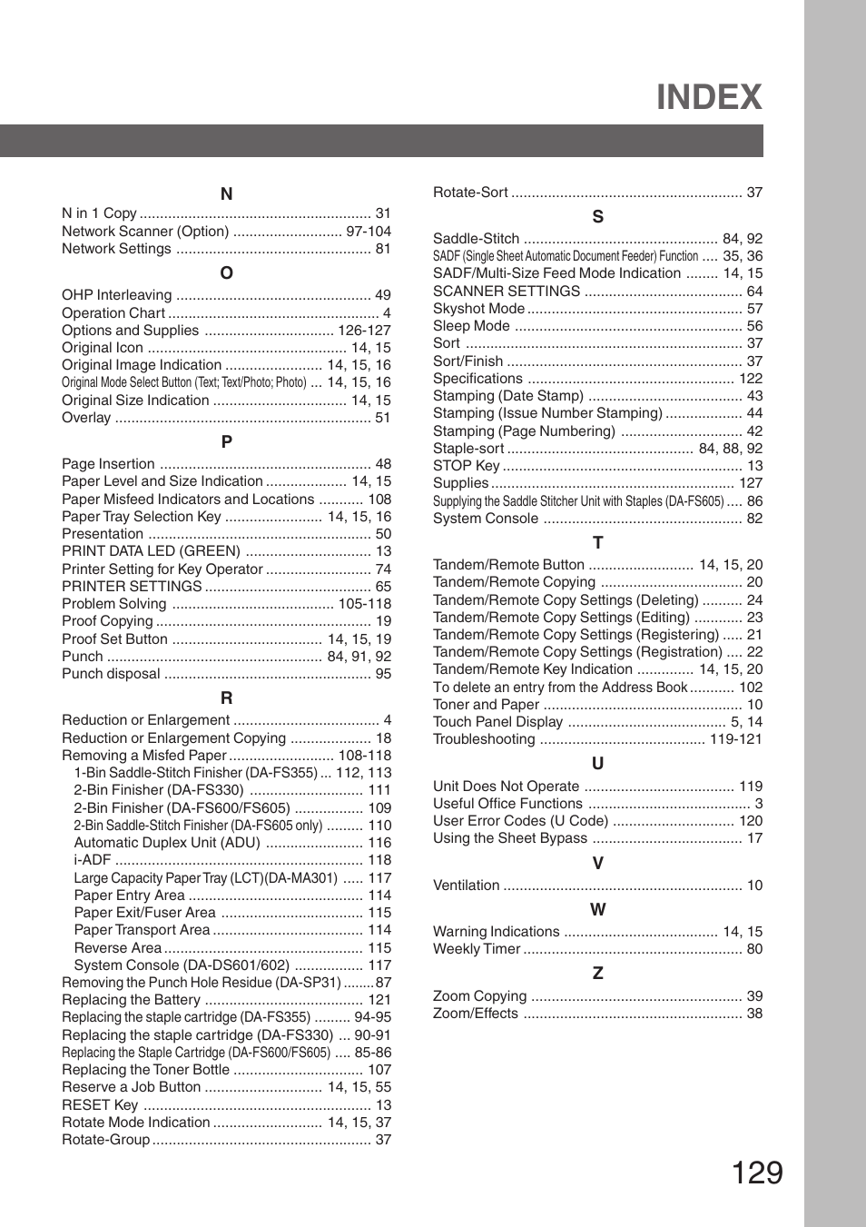 Index | Panasonic DP-3510 User Manual | Page 129 / 130