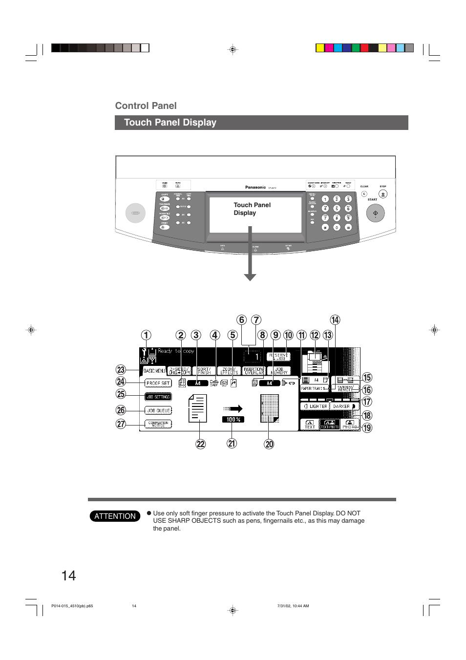 Control panel touch panel display | Panasonic DP-3510 User Manual | Page 14 / 130