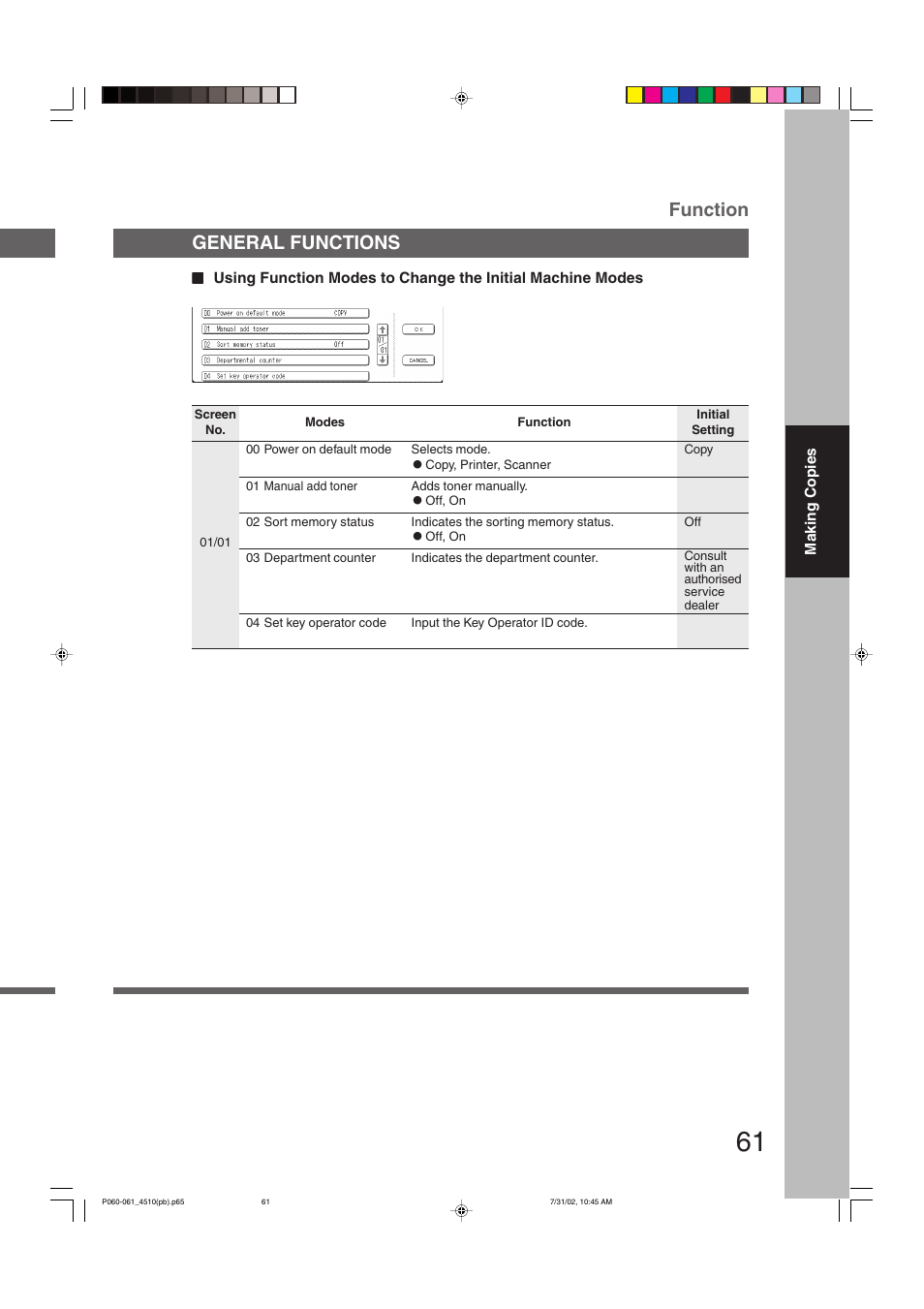 Function, General functions | Panasonic DP-3510 User Manual | Page 61 / 130