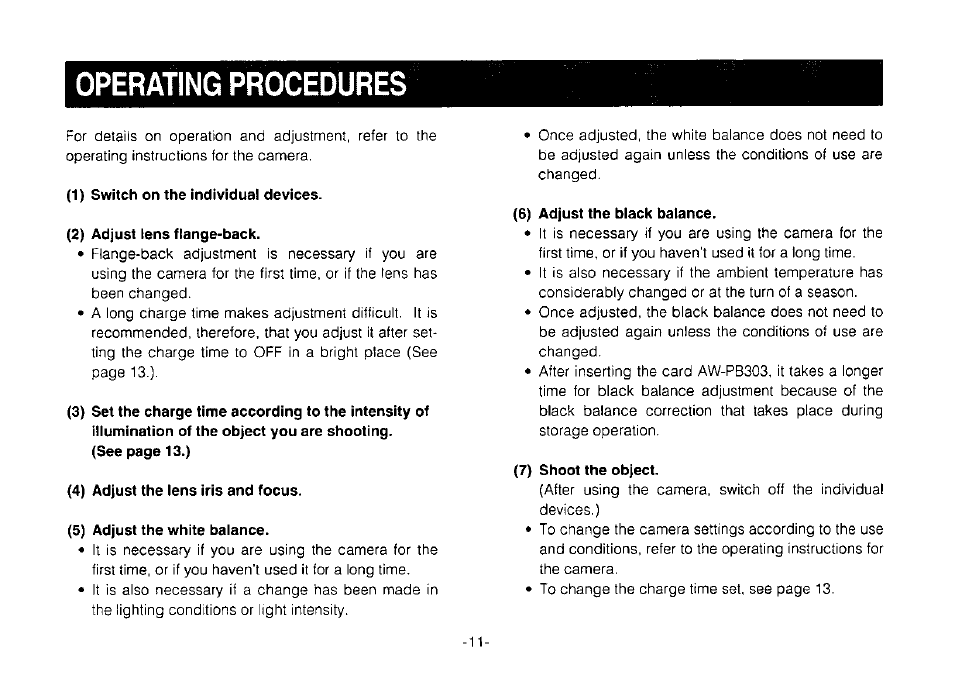 Operating procedures | Panasonic AW-PB303 User Manual | Page 11 / 19