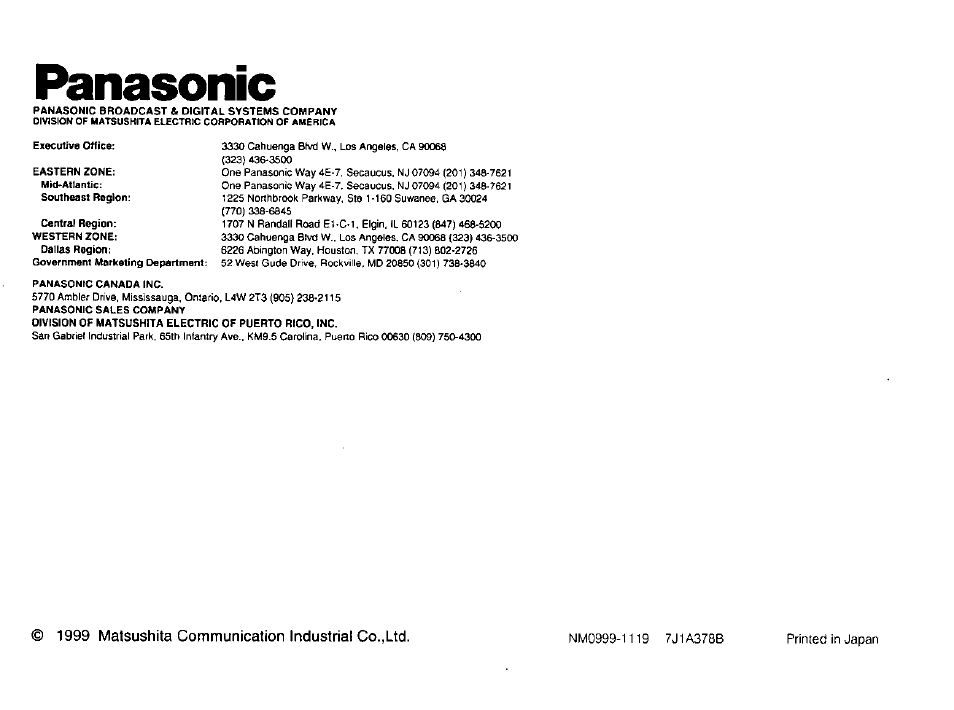 Panasonic | Panasonic AW-PB303 User Manual | Page 19 / 19