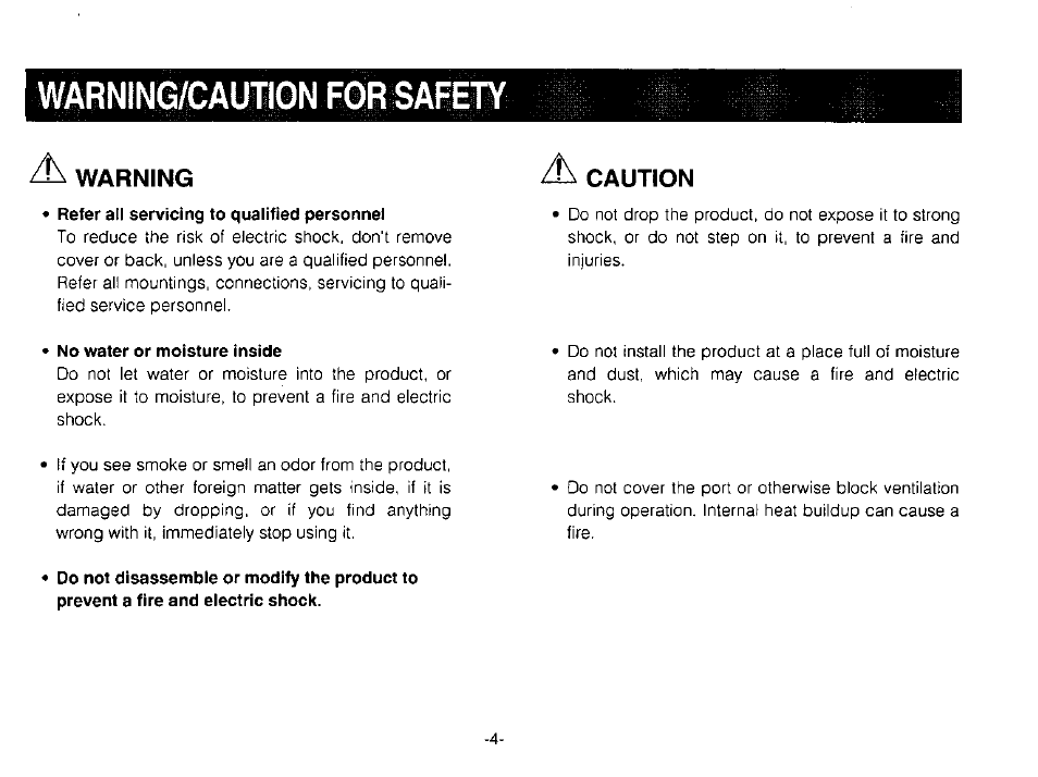 Warning, Caution, Warning/caution for safety | Panasonic AW-PB303 User Manual | Page 4 / 19