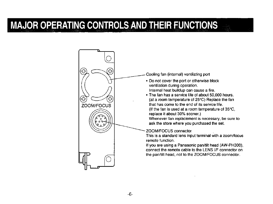 Major operating controls and their functions | Panasonic AW-PB303 User Manual | Page 6 / 19