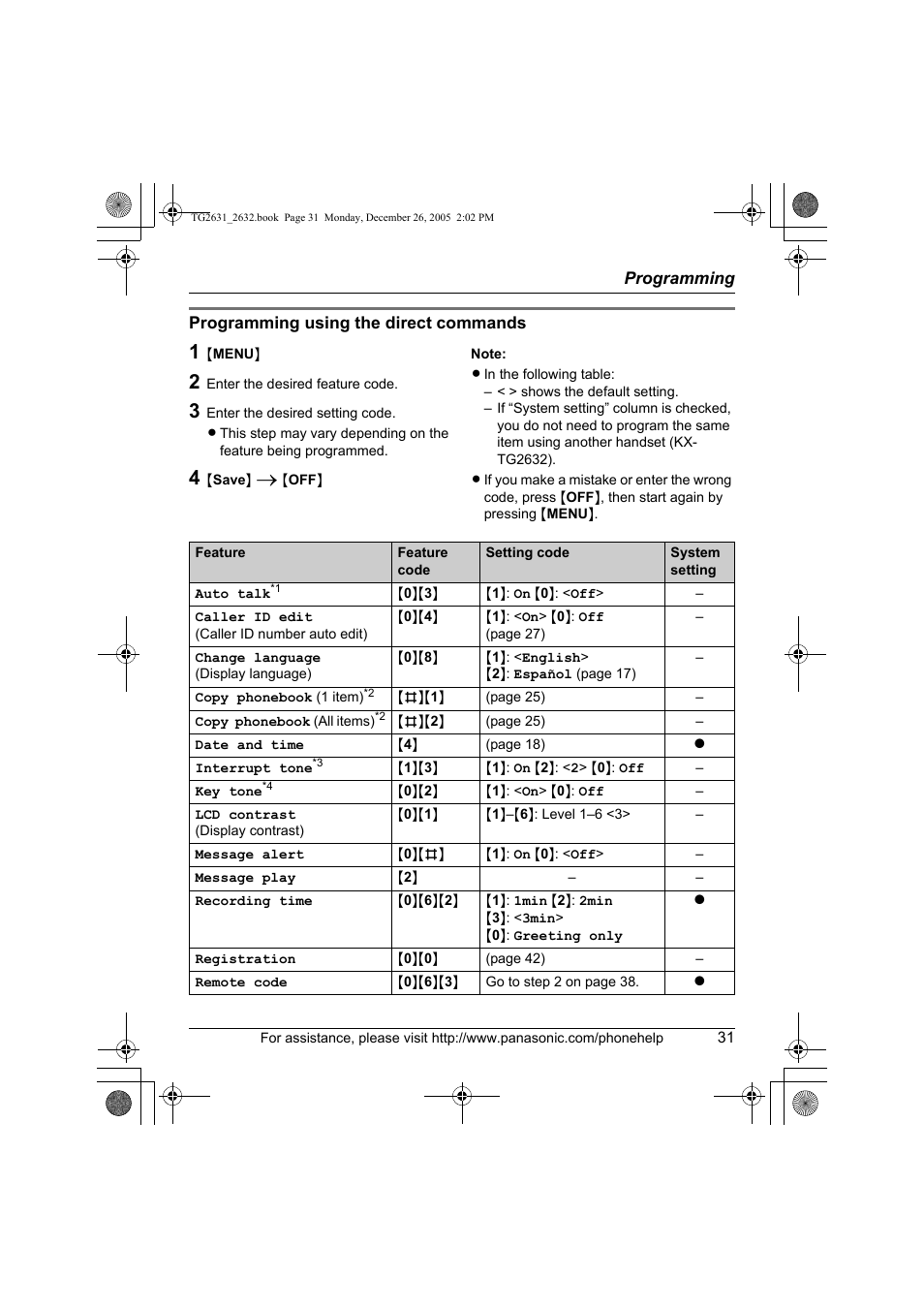Panasonic 2.4 GHz Digital Cordless Answering System KX-TG2631 User Manual | Page 31 / 60
