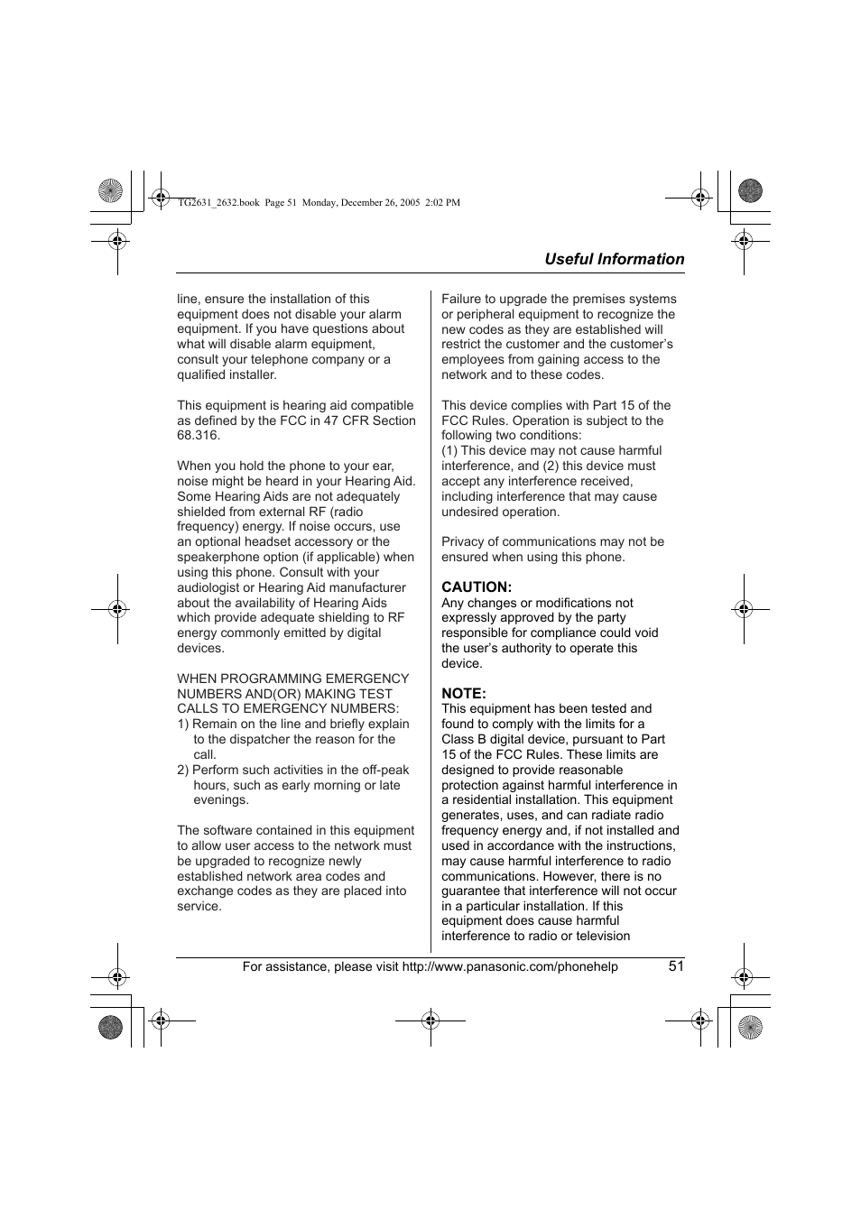 Panasonic 2.4 GHz Digital Cordless Answering System KX-TG2631 User Manual | Page 51 / 60