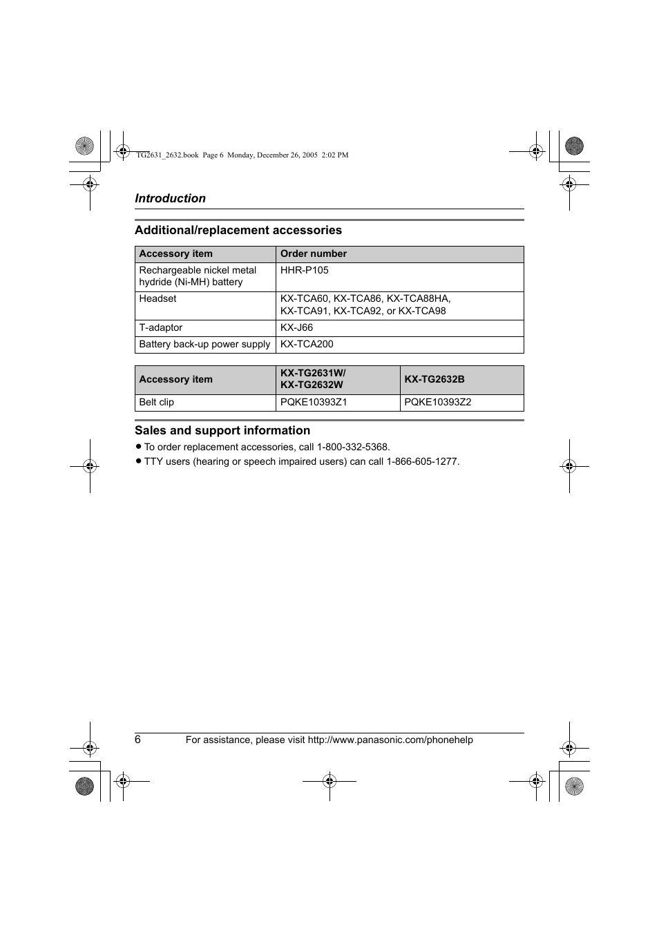 Panasonic 2.4 GHz Digital Cordless Answering System KX-TG2631 User Manual | Page 6 / 60