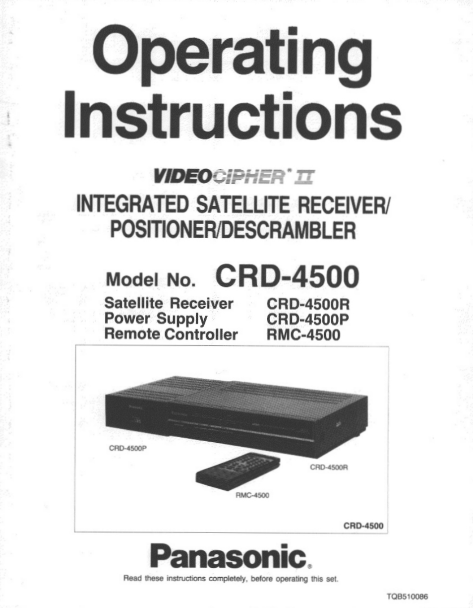 Panasonic VideoCipher II Integrated Satellite Receiver/Positioner/Descrambler CRD-4500 User Manual | 32 pages