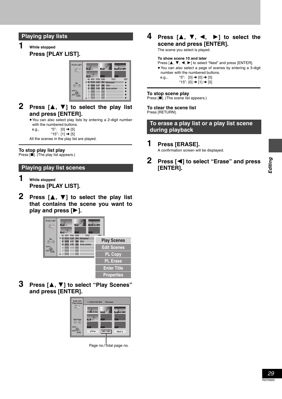 Press [play list, Press [erase, Edit ing | Panasonic DMR E50 User Manual | Page 29 / 64