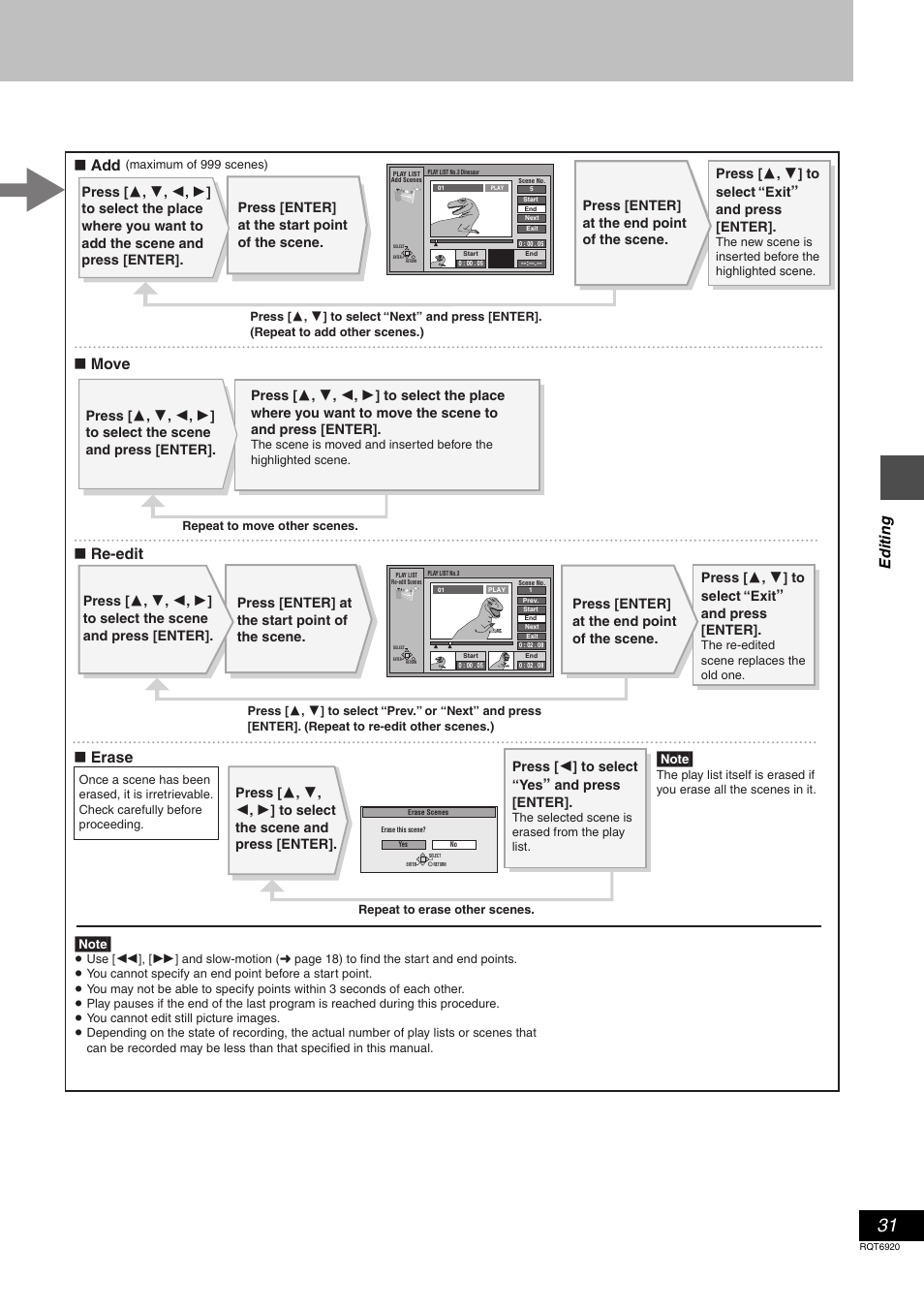 Add ∫ erase ∫ re-edit ∫ move, Edit ing | Panasonic DMR E50 User Manual | Page 31 / 64