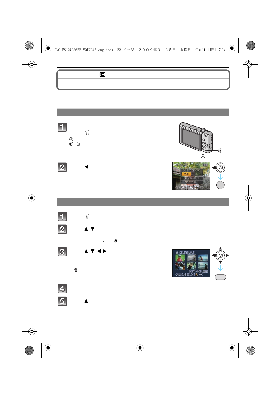 Deleting pictures, To delete a single picture | Panasonic DMC-FS12  EN User Manual | Page 22 / 34