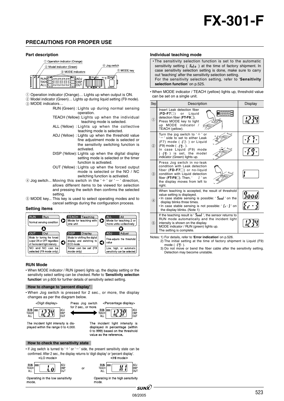 Fx-301-f, Precautions for proper use | Panasonic Digital Fiber Sensor FX-301 User Manual | Page 60 / 66