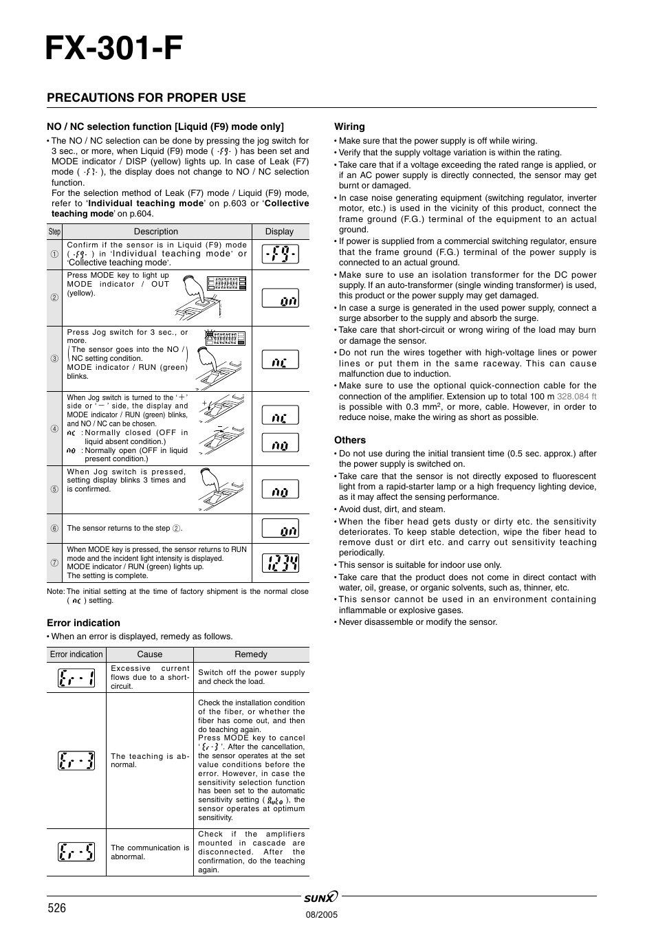 Fx-301-f, Precautions for proper use | Panasonic Digital Fiber Sensor FX-301 User Manual | Page 63 / 66