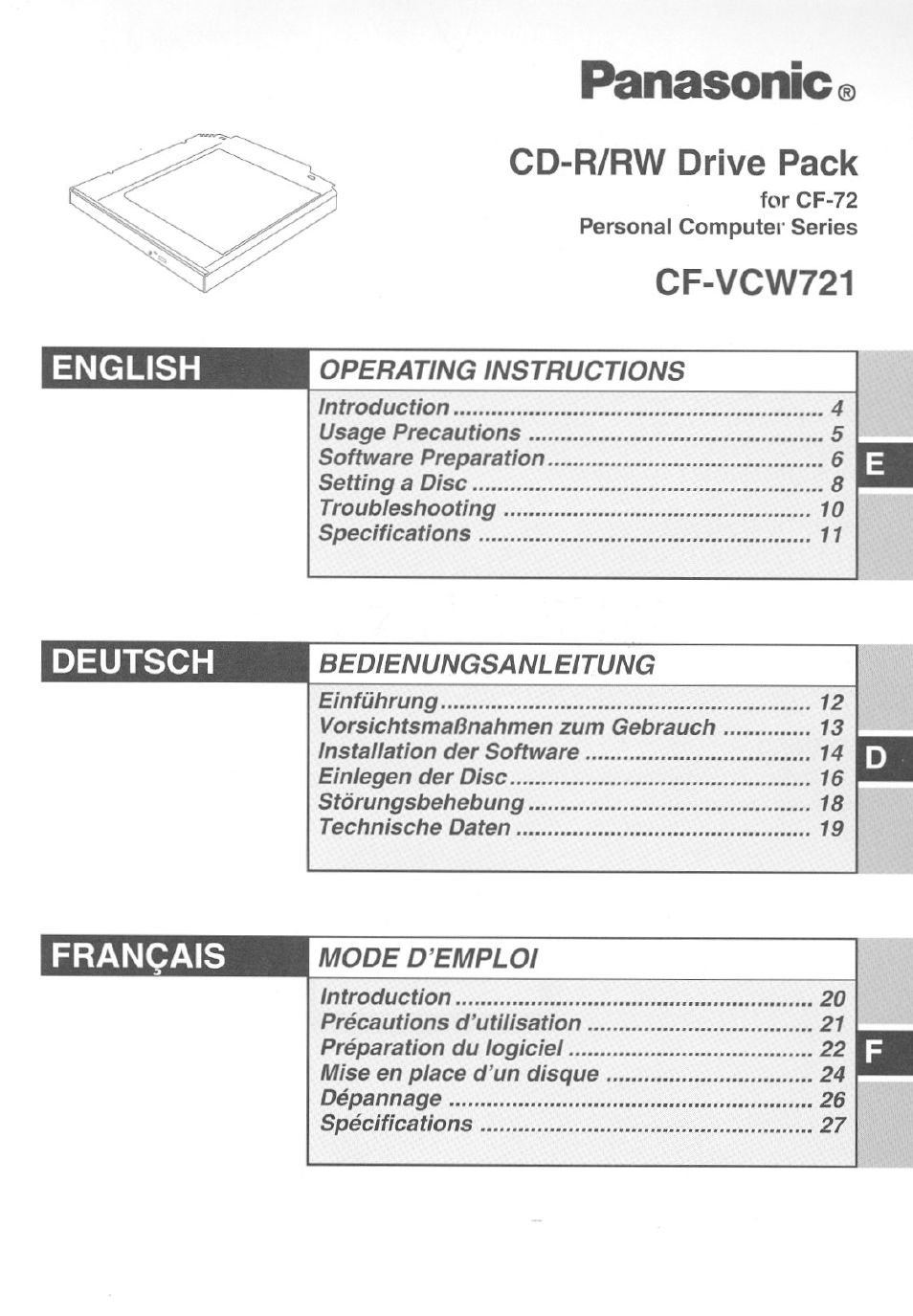 Panasonic CD-R/RW CF-VCW721 User Manual | 28 pages