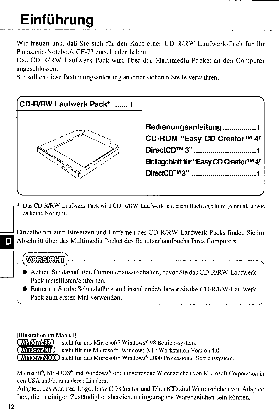 Einführung | Panasonic CD-R/RW CF-VCW721 User Manual | Page 12 / 28