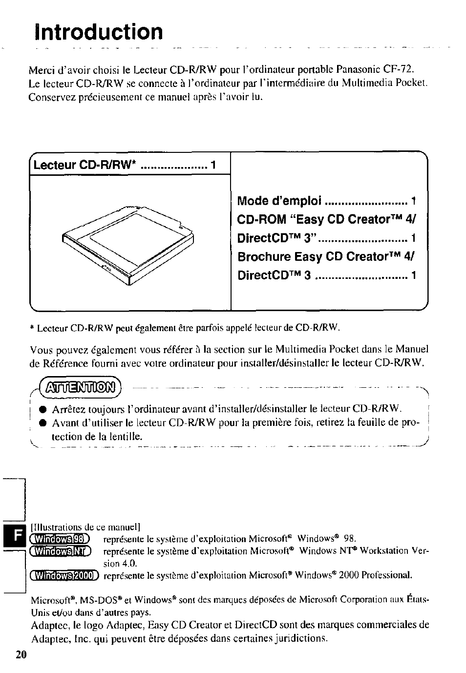 Introduction | Panasonic CD-R/RW CF-VCW721 User Manual | Page 20 / 28