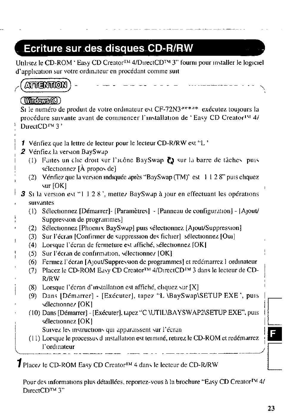 Ecriture sur des disques cd-r/rw, 5fûamlsrl) | Panasonic CD-R/RW CF-VCW721 User Manual | Page 23 / 28