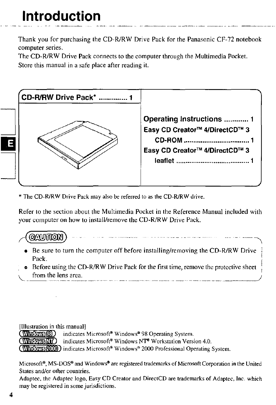 Introduction | Panasonic CD-R/RW CF-VCW721 User Manual | Page 4 / 28