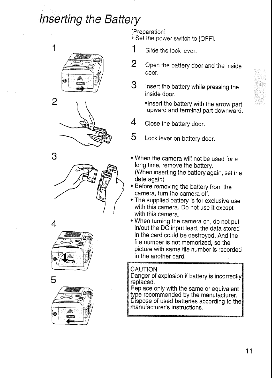 Inserting the battery | Panasonic DMC-F7A User Manual | Page 11 / 76