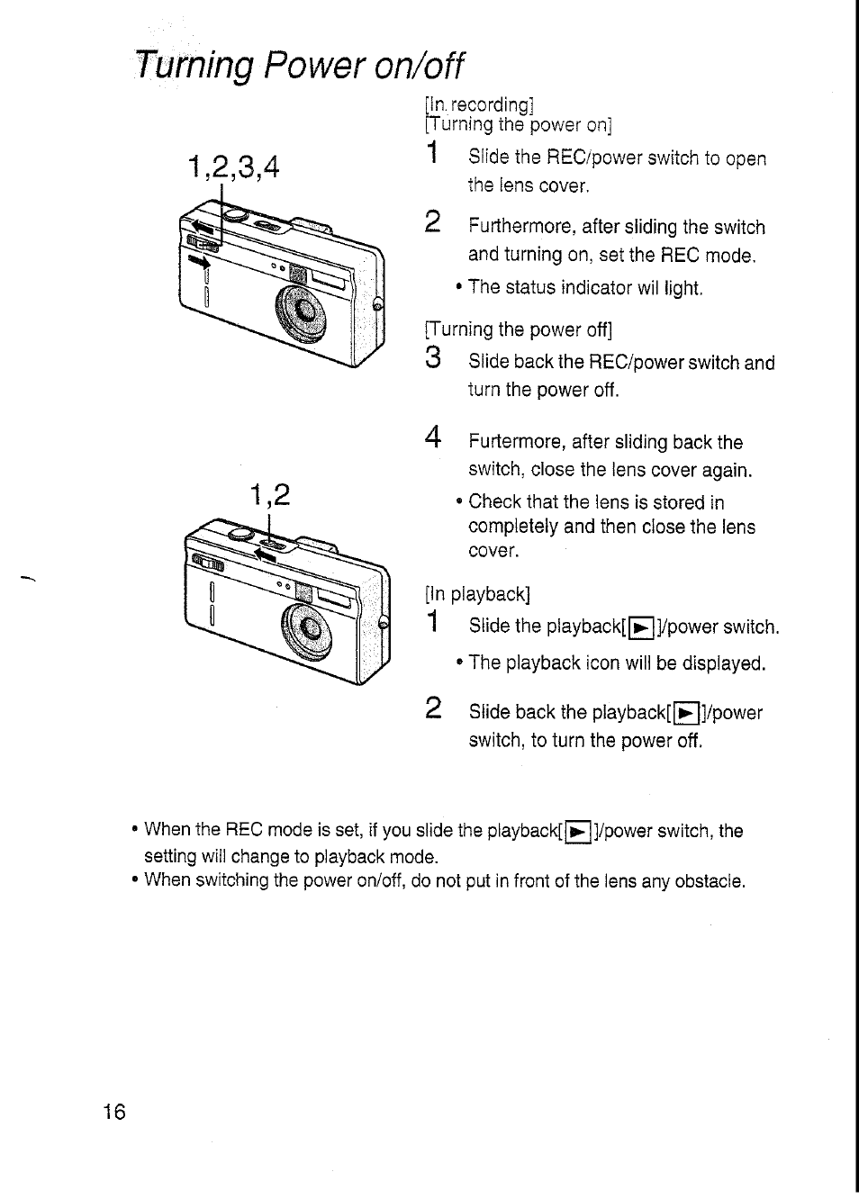 Fuming power on/off, Turning power on/off | Panasonic DMC-F7A User Manual | Page 16 / 76