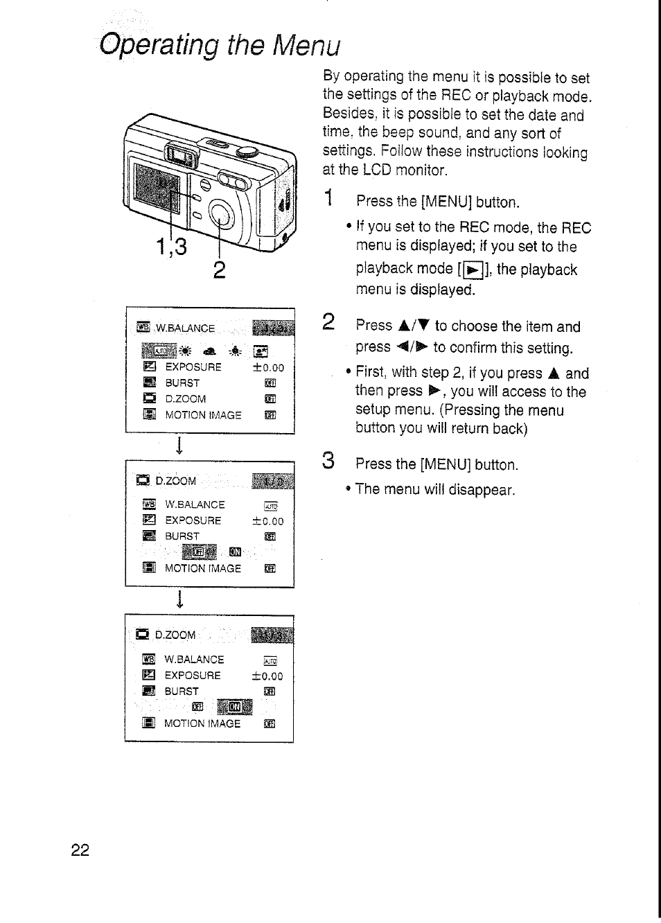 The menu | Panasonic DMC-F7A User Manual | Page 22 / 76