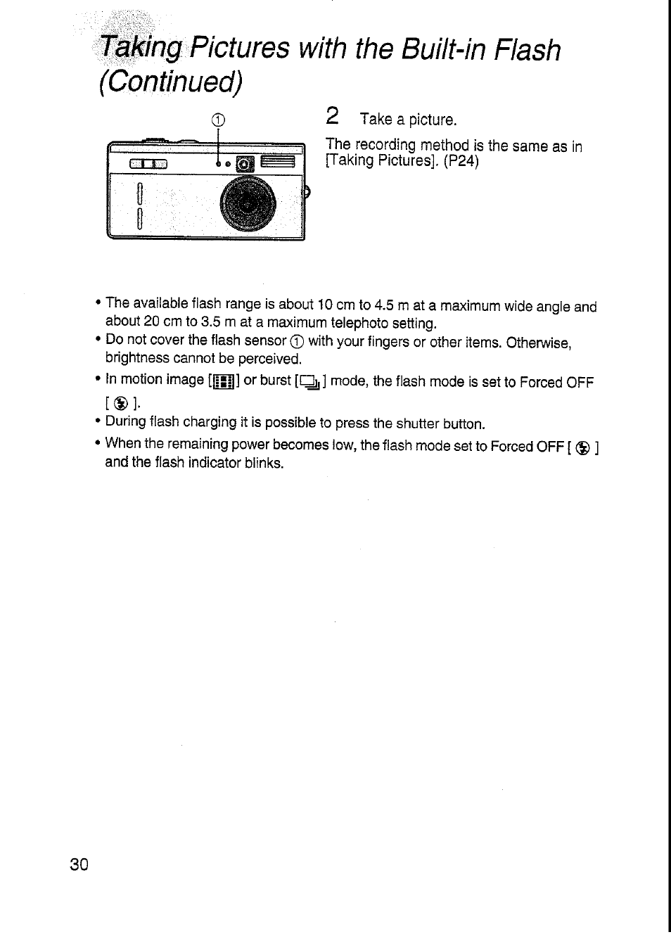 F^ing pictures with the built-in flash | Panasonic DMC-F7A User Manual | Page 30 / 76