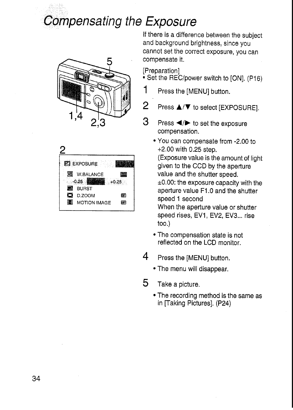 Compensating the exposure | Panasonic DMC-F7A User Manual | Page 34 / 76
