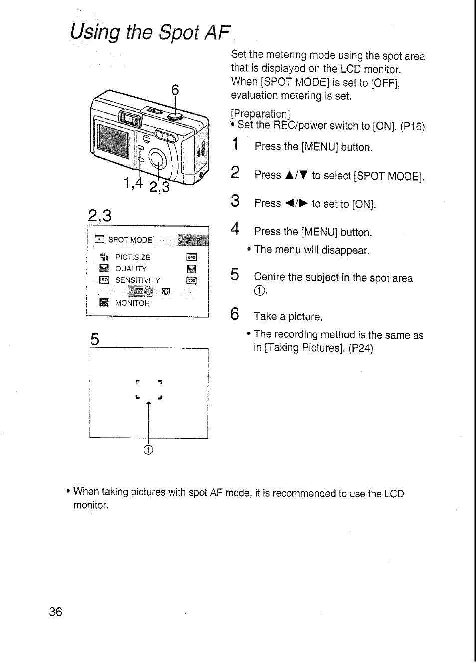 Using the spot af | Panasonic DMC-F7A User Manual | Page 36 / 76