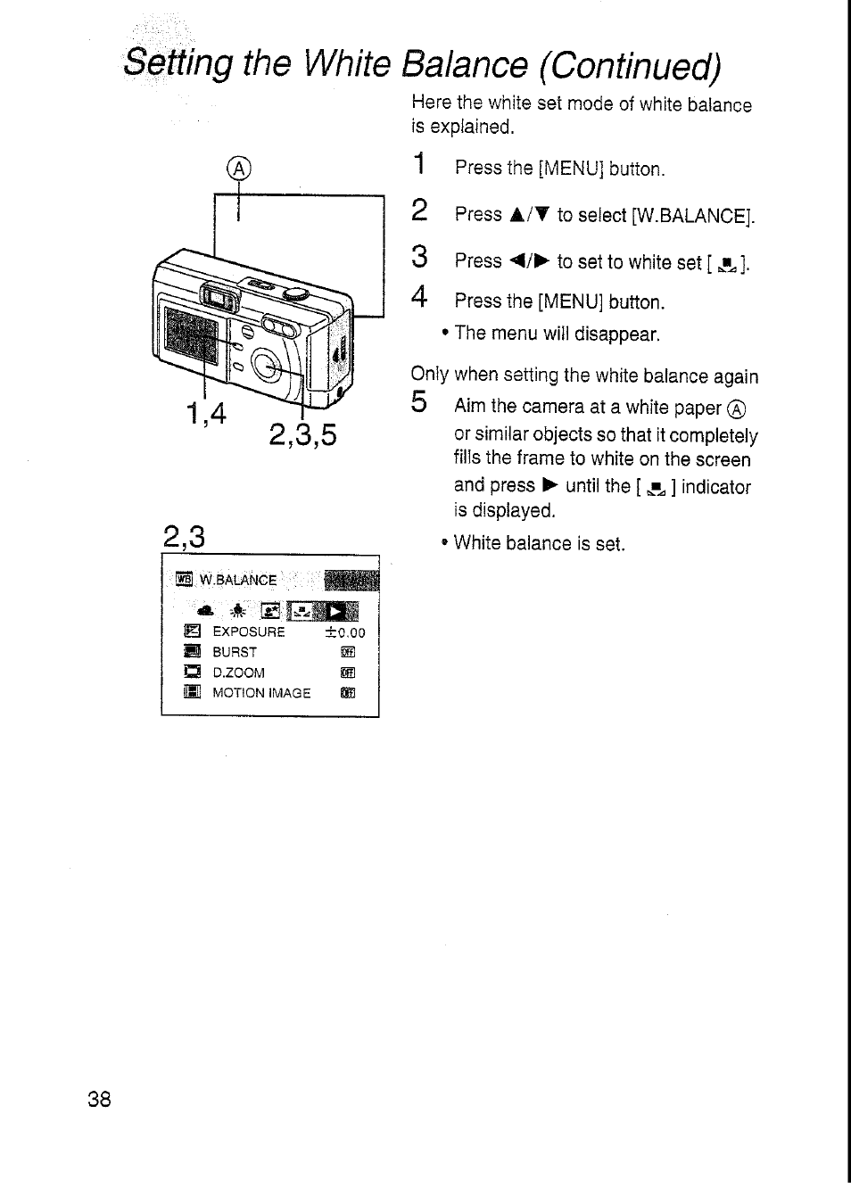 Setting the white baiance (continued) | Panasonic DMC-F7A User Manual | Page 38 / 76