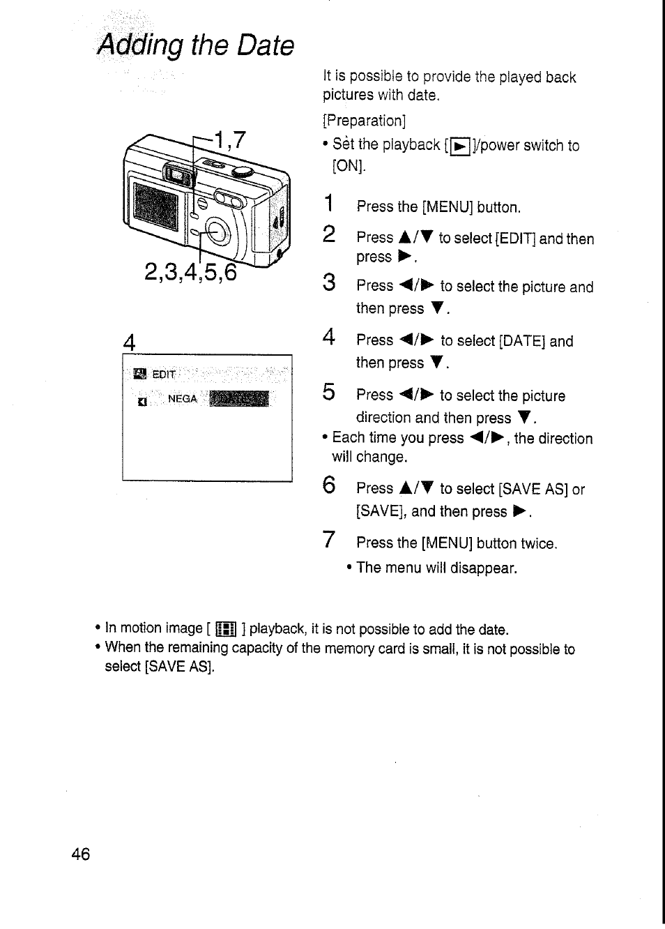 Adding the date | Panasonic DMC-F7A User Manual | Page 46 / 76