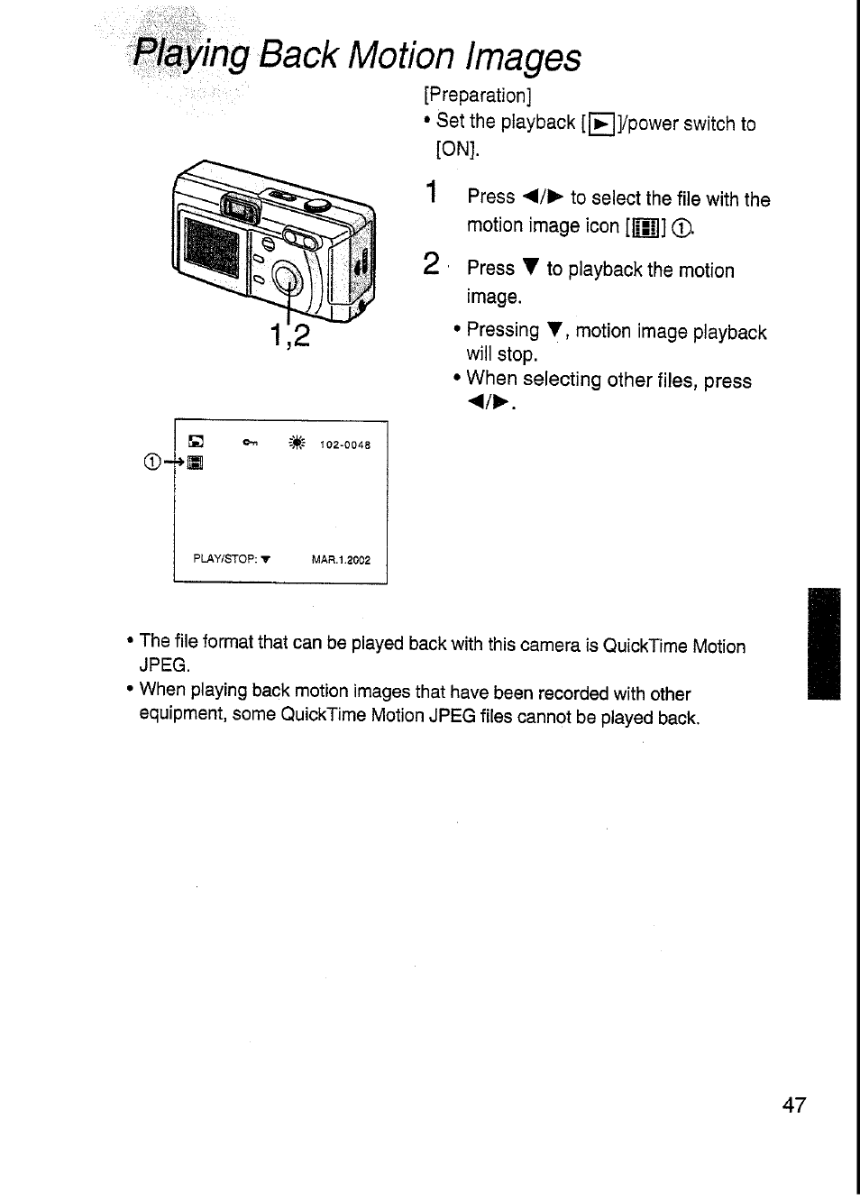 Back motion images, Playing back motion images | Panasonic DMC-F7A User Manual | Page 47 / 76