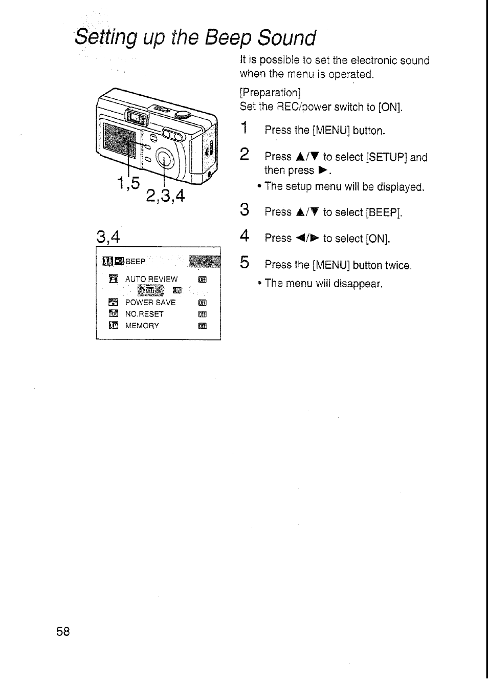 Up the beep sound, Setting up the beep sound | Panasonic DMC-F7A User Manual | Page 58 / 76