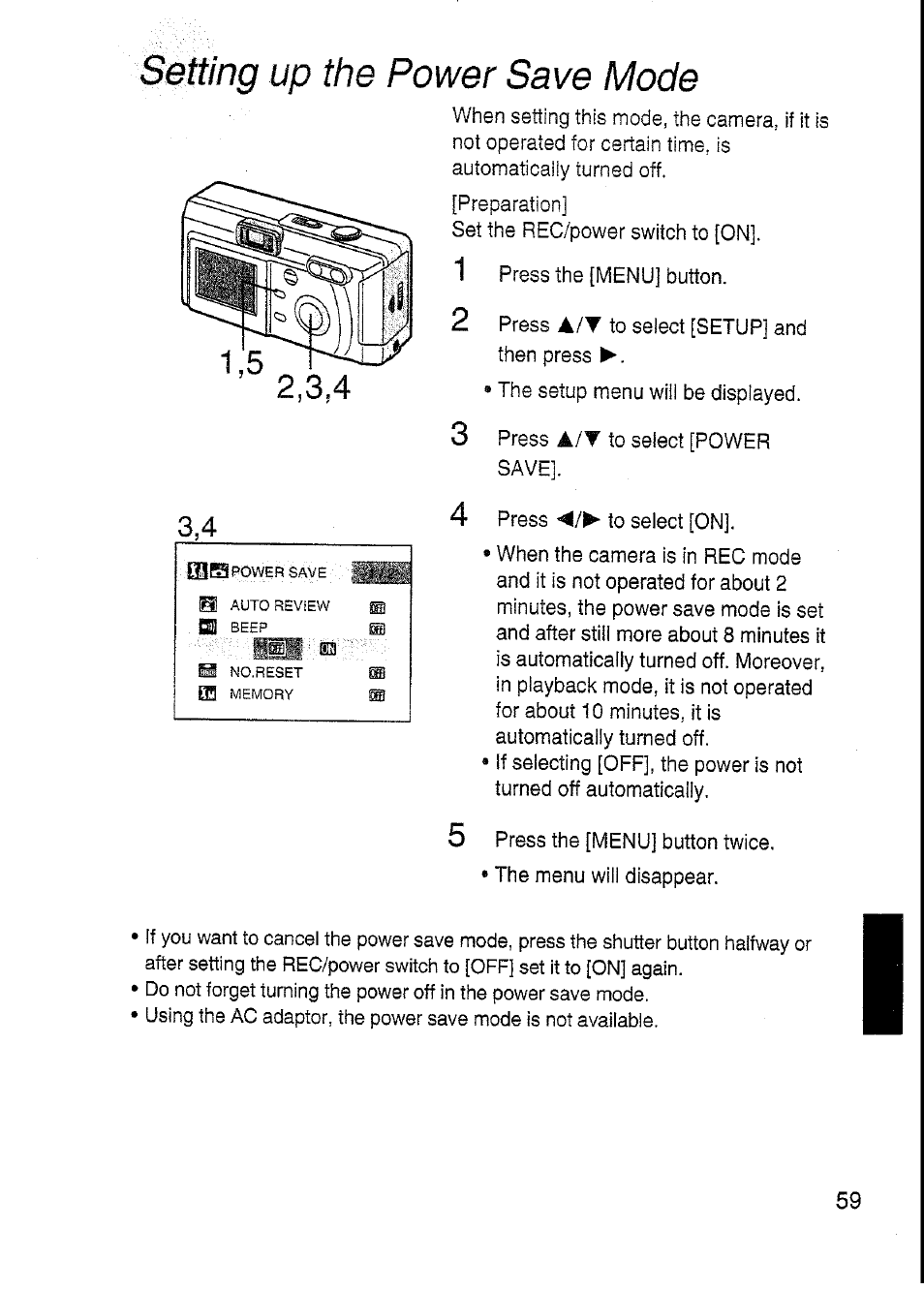 Setting up the power save mode | Panasonic DMC-F7A User Manual | Page 59 / 76