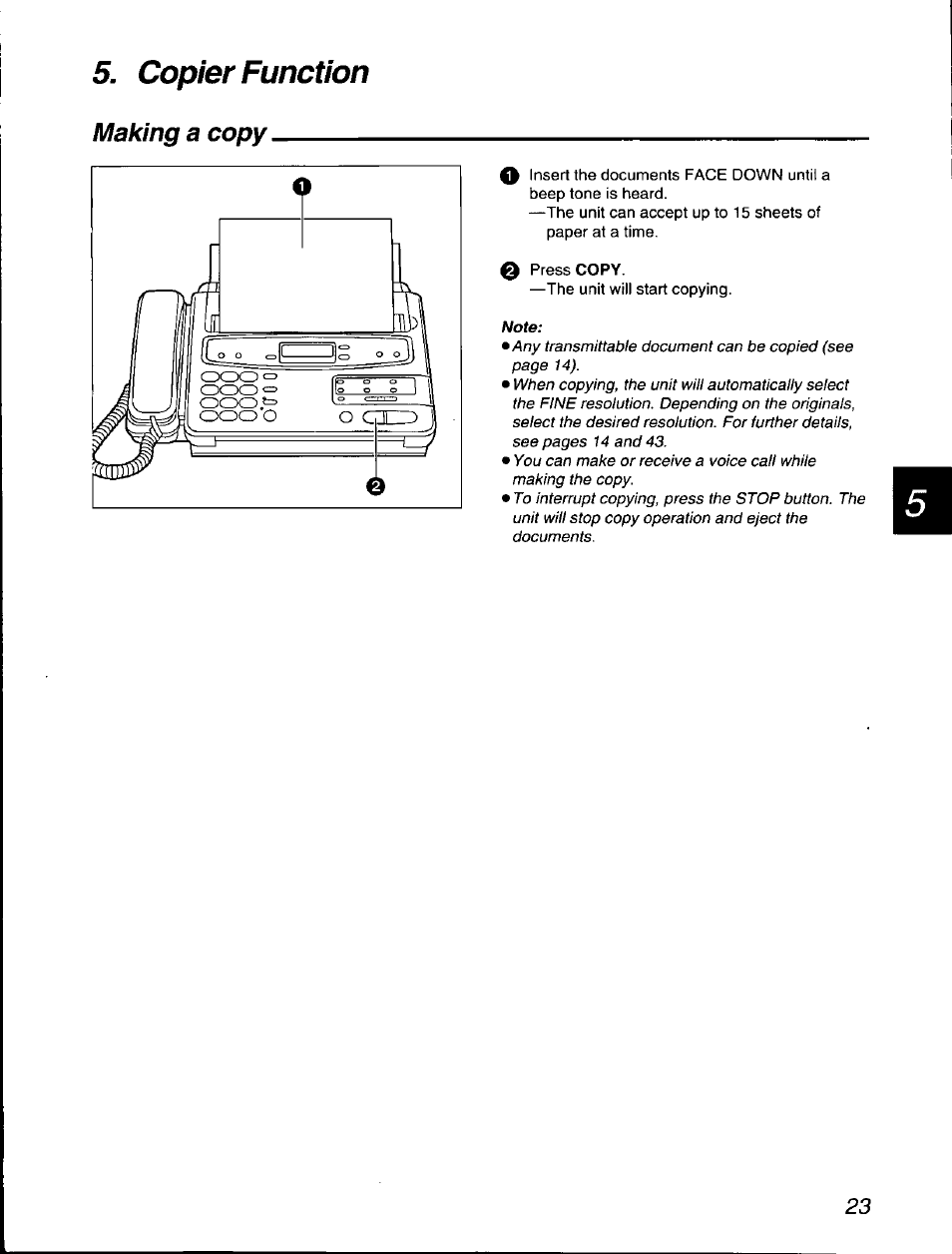 Making a copy, Copier function | Panasonic KX-F560 User Manual | Page 23 / 60