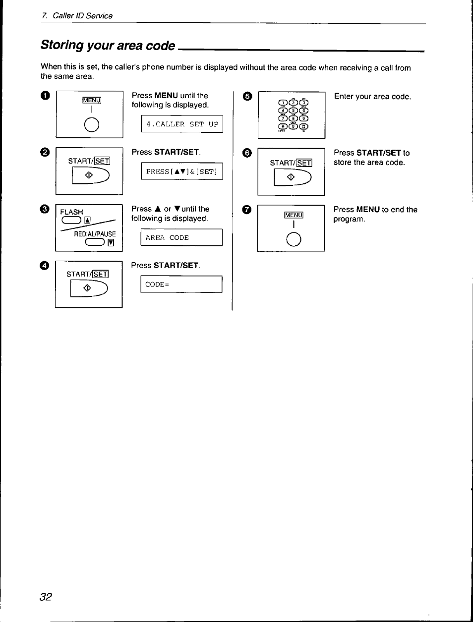 Storing your area code, Cpcf)c|) | Panasonic KX-F560 User Manual | Page 32 / 60