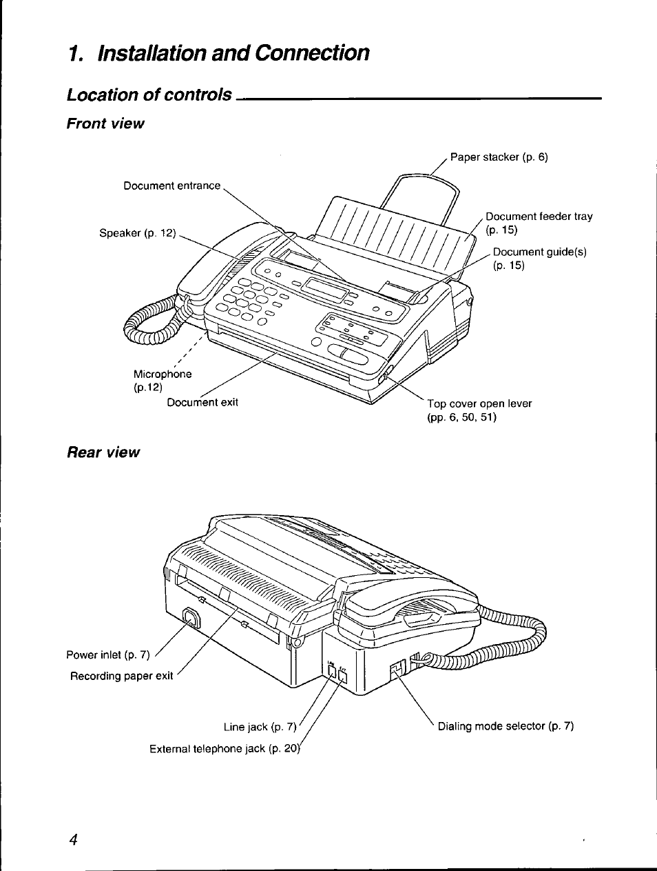 Installation and connection | Panasonic KX-F560 User Manual | Page 4 / 60