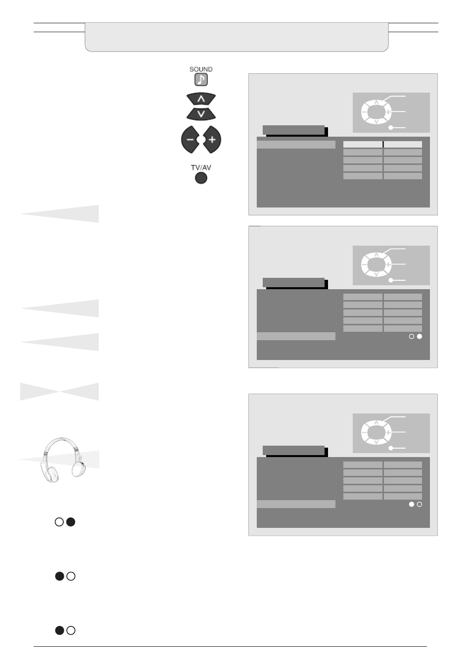 Sound menu, Volume bass treble balance, Mode ai | Panasonic TU-PTA100E User Manual | Page 13 / 32