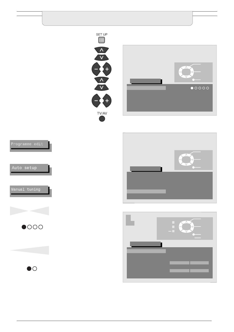 Tuning menu - overview, Decoder (av2), Volume correction fine tuning colour system | Panasonic TU-PTA100E User Manual | Page 15 / 32