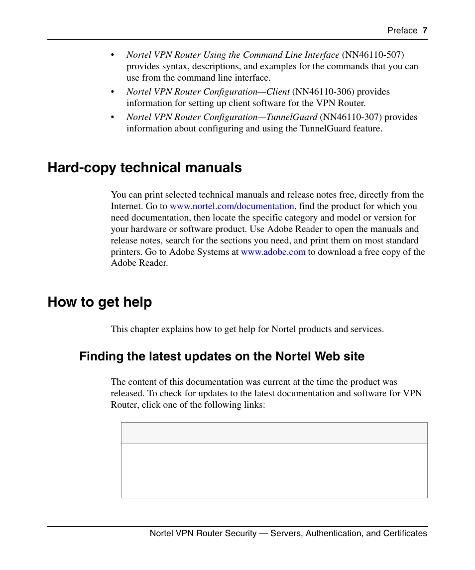 Hard-copy technical manuals, How to get help, Finding the latest updates on the nortel web site | Panasonic NN46110-600 User Manual | Page 17 / 110